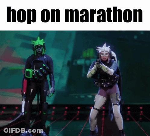 A Poster That Says ' Hop On Marathon ' On The Top GIF
