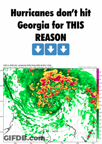 A Poster That Says ' Hurricanes Don 'T Hit Georgia For This Reason ' GIF