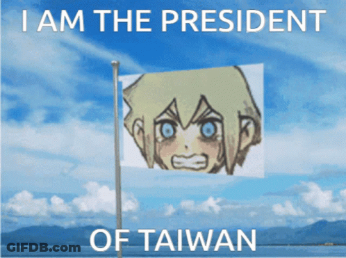 A Poster That Says I Am The President Of Taiwan With A Flag GIF