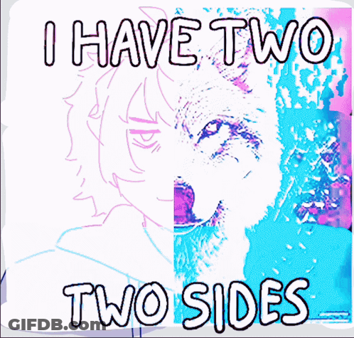 A Poster That Says I Have Two Two Sides With A Wolf GIF