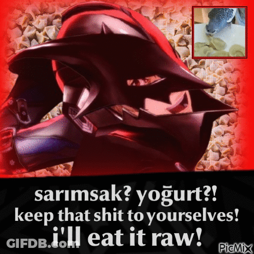 A Poster That Says ' I 'Ll Eat It Raw ' At The Top Of It GIF