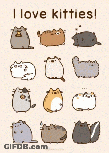 A Poster That Says ' I Love Kitties ' On The Top GIF