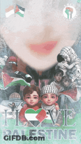 A Poster That Says I Love Palestine With A Woman 'S Face GIF