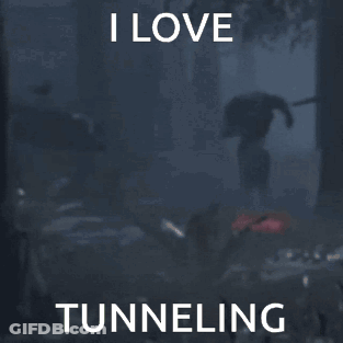 A Poster That Says I Love Tunneling With A Person Holding An Umbrella GIF