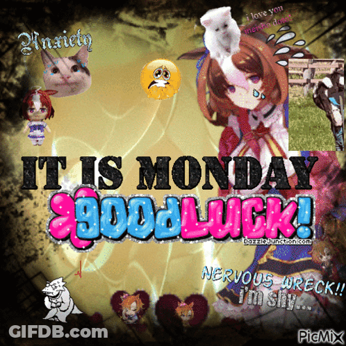 A Poster That Says " It Is Monday Good Luck " On It GIF