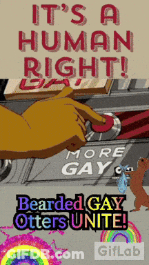 A Poster That Says ' It 'S A Human Right Bearded Gay Otters Unite ' On It GIF