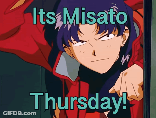 A Poster That Says It 'S Misato Thursday With A Girl In A Red Jacket GIF