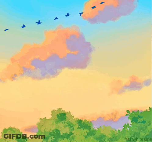 A Poster That Says It 'S Sunday Has Birds Flying In The Sky GIF