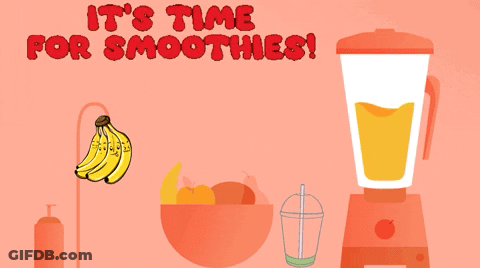 A Poster That Says It 'S Time For Smoothies With A Blender And A Bowl Of Fruit GIF
