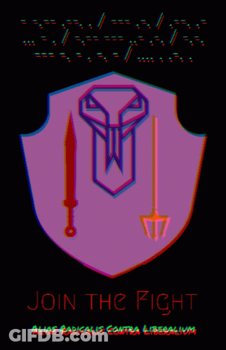 A Poster That Says Join The Fight With A Shield And Sword GIF