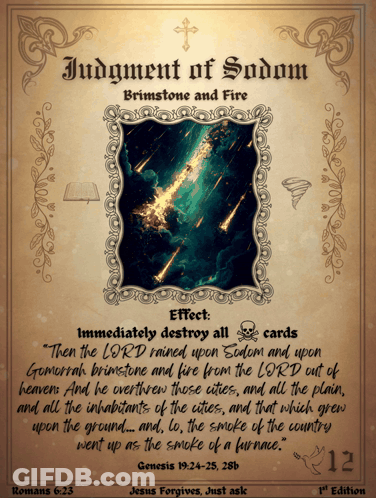 A Poster That Says Judgment Of Sadom Brimstone And Fire GIF