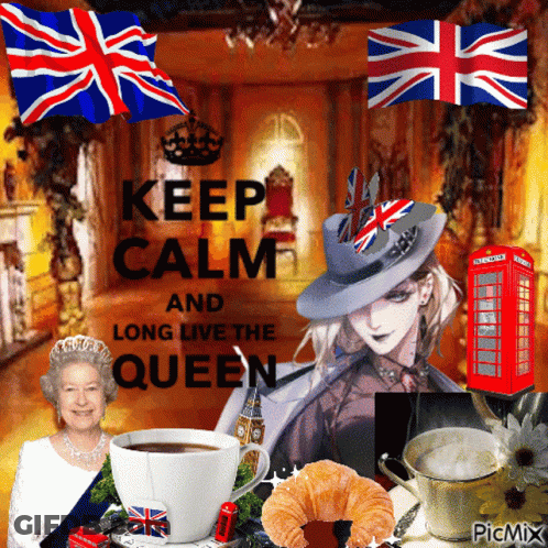 A Poster That Says " Keep Calm And Long Live The Queen " On It GIF