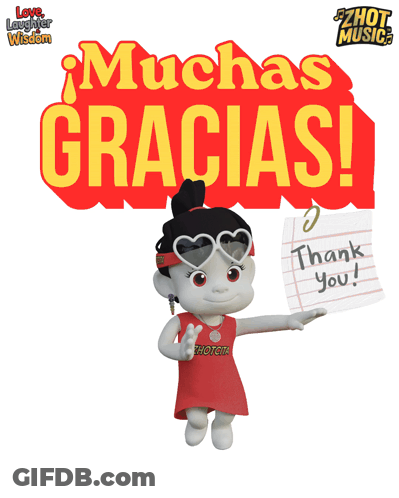 A Poster That Says Muchas Gracias With A Cartoon Character GIF