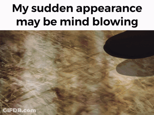 A Poster That Says " My Sudden Appearance May Be Mind Blowing " On The Top GIF