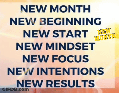 A Poster That Says `` New Month New Beginning New Start New Mindset New Focus New Intentions New Results '' . GIF