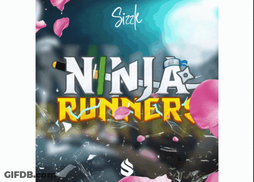 A Poster That Says Ninja Runner With A Broken Glass Background GIF
