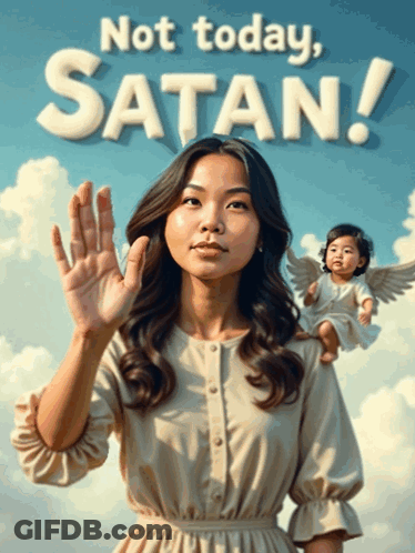 A Poster That Says Not Today Satan With A Woman And A Baby GIF