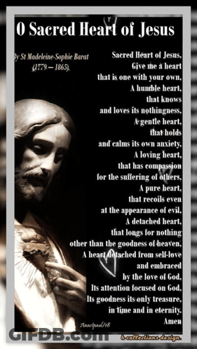 A Poster That Says O Sacred Heart Of Jesus By St. Madeleine-Sophie Barat GIF