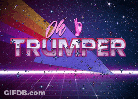 A Poster That Says Ok Trumper With A Rainbow In The Background GIF