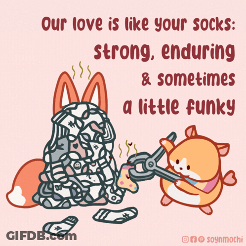 A Poster That Says Our Love Is Like Your Socks Strong Enduring And Sometimes A Little Funky GIF