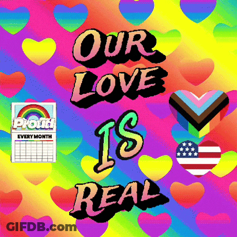 A Poster That Says Our Love Is Real With Hearts In The Background GIF