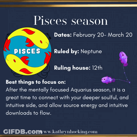 A Poster That Says ' Pisces Season Dates February 20 March 20 ' On It GIF