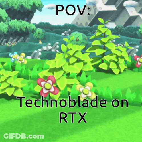 A Poster That Says Pov Technoblade On Rtx With A Picture Of Flowers GIF