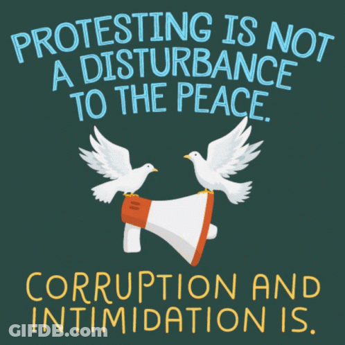 A Poster That Says Protesting Is Not A Disturbance To The Peace And Corruption And Intimidation Is GIF