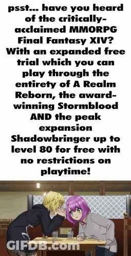 A Poster That Says Psst ... Have You Heard Of The Critically Acclaimed Mmorpg Final Fantasy Xiv GIF