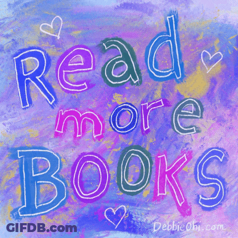A Poster That Says Read More Books With Hearts On It GIF