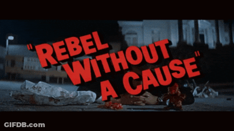 A Poster That Says Rebel Without A Cause In Red GIF
