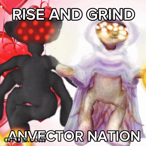 A Poster That Says Rise And Grind Anvector Nation With Two Monsters GIF