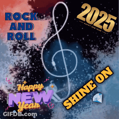 A Poster That Says Rock And Roll Happy New Year GIF
