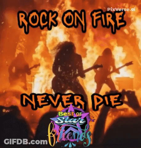 A Poster That Says Rock On Fire Never Die Best Of Start Friends GIF