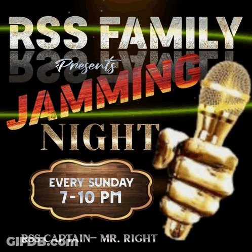 A Poster That Says Rss Family Jamming Night Every Sunday 7-10 Pm GIF