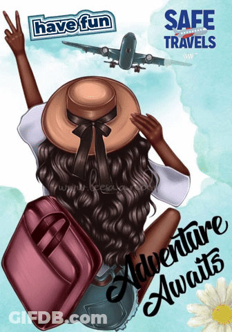 A Poster That Says Safe Travels And Adventure Awaits On It GIF