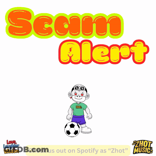A Poster That Says Scam Alert With A Bowling Ball GIF