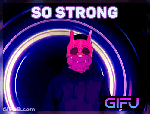A Poster That Says So Strong Gifu With A Pink Cat GIF