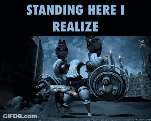 A Poster That Says " Standing Here I Realize " GIF