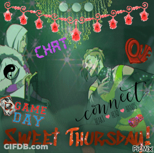 A Poster That Says Sweet Thursday And Chat Heart Head Hands GIF