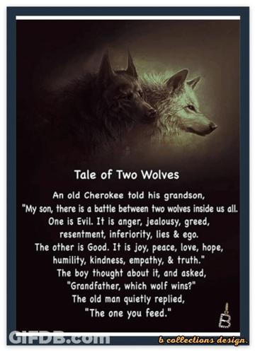 A Poster That Says Tale Of Two Wolves On It GIF
