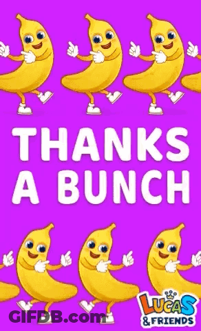 A Poster That Says Thanks A Bunch With A Pattern Of Bananas GIF