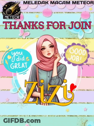 A Poster That Says " Thanks For Join " With A Girl In A Pink Hijab GIF