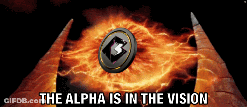 A Poster That Says The Alpha Is In The Vision With A Coin In The Middle GIF