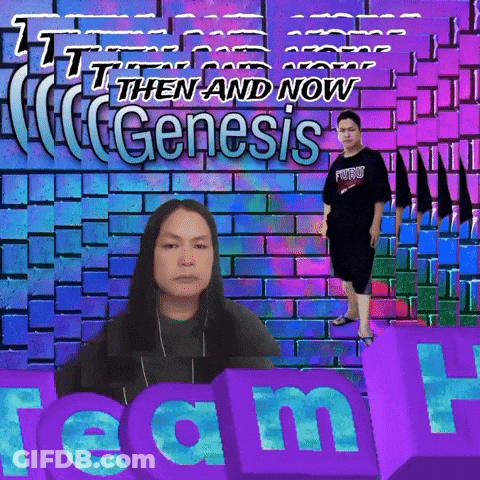 A Poster That Says " Then And Now Genesis " On The Top GIF