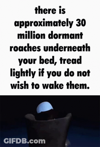 A Poster That Says There Is Approximately 30 Million Dormant Roaches Underneath Your Bed Tread Lightly GIF