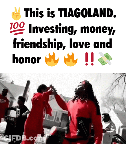 A Poster That Says ' This Is Tiagoland 100 Investing Money Friendship Love And Honor ' On It GIF