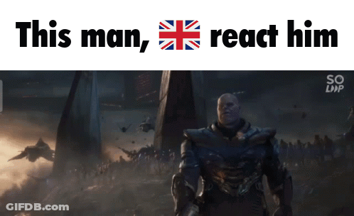A Poster That Says This Man React Him With A Picture Of Thanos In The Background GIF