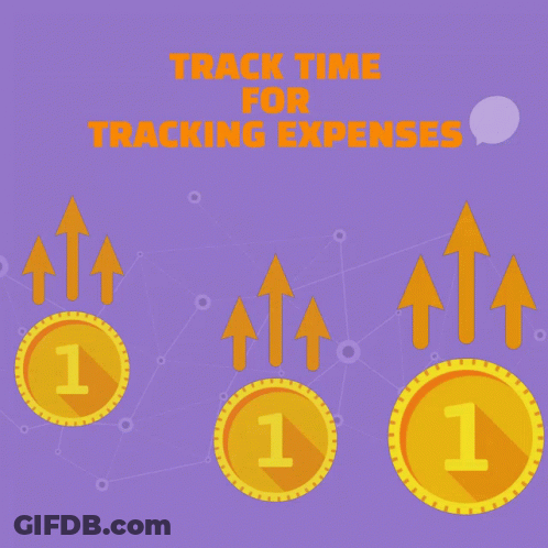 A Poster That Says Track Time For Tracking Expenses With Arrows Pointing Up GIF