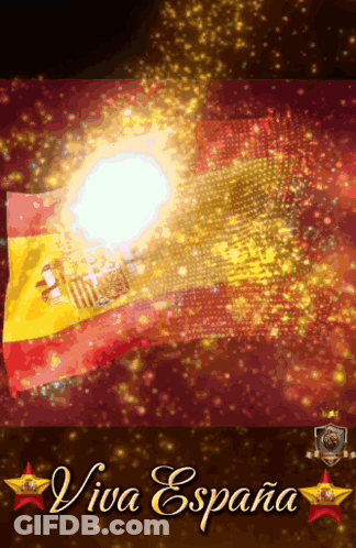 A Poster That Says Viva Espana With A Flag In The Background GIF